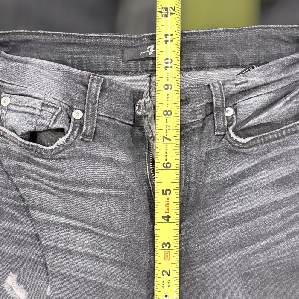 7 for All Mankind Jeans Women's 27 Black Stonewash Distressed Mid Rise Stretch - Picture 6 of 9